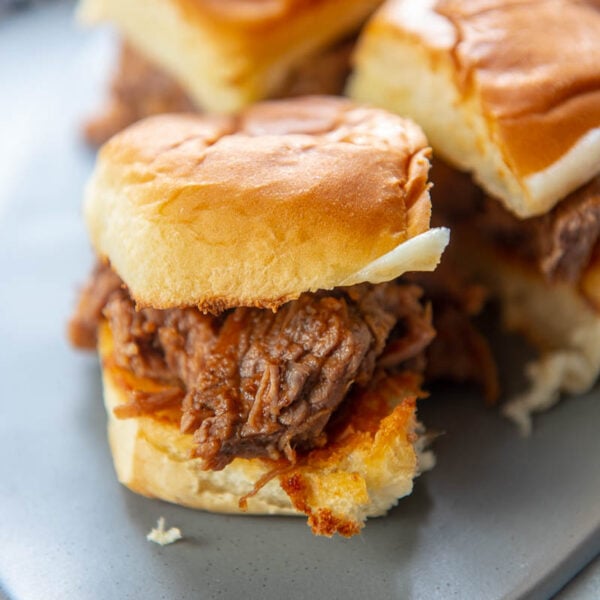 Instant Pot Brisket Sliders - Garnished Plate