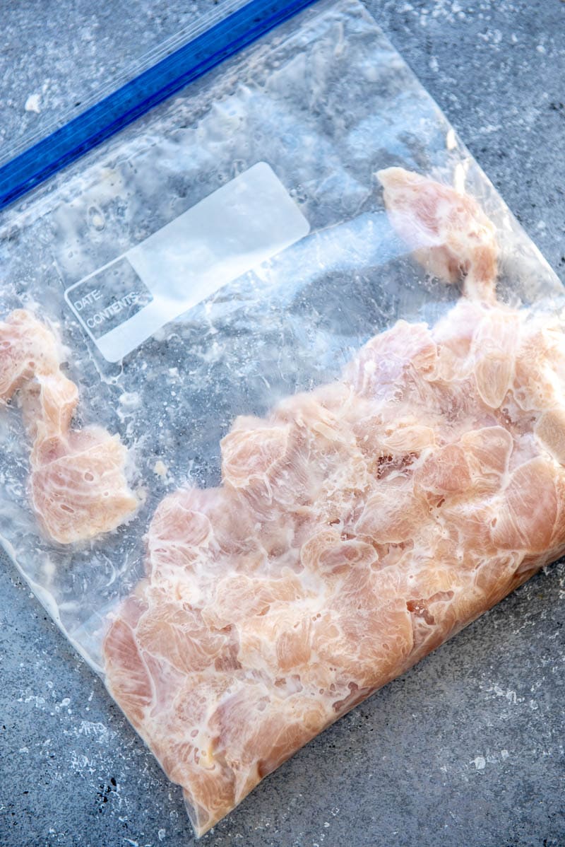 chicken and tapioca flour in a bag