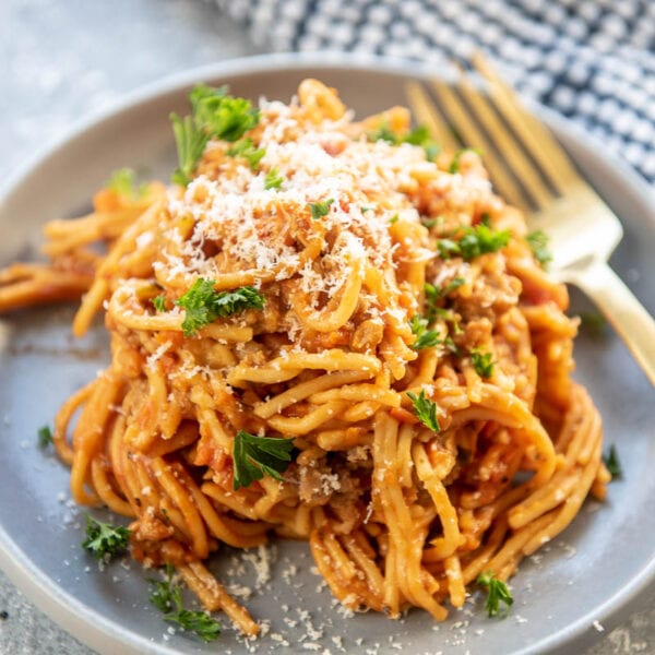 Instant Pot Sneaky Veggie Spaghetti - Garnished Plate