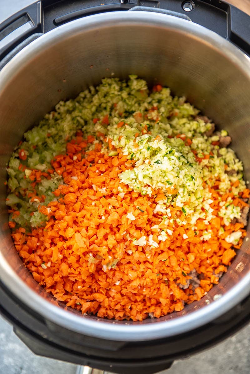 diced carrots, zucchini, and celery in instant pot