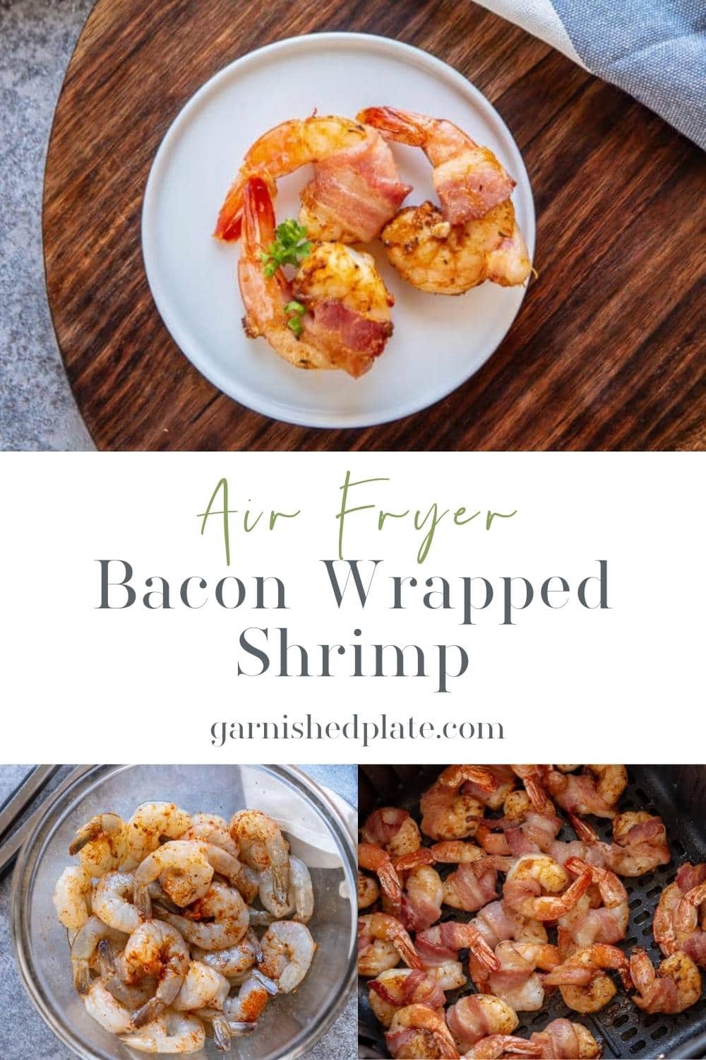 air-fryer-bacon-wrapped-shrimp-garnished-plate