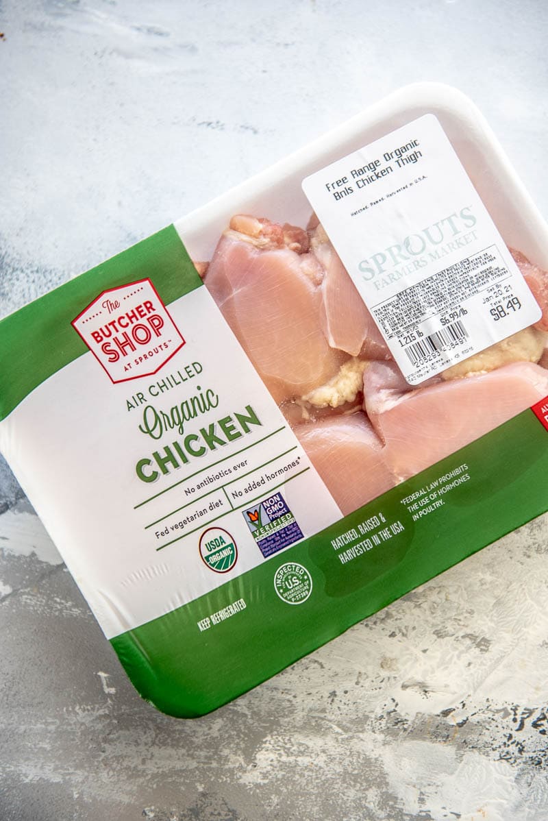 package of raw chicken thighs