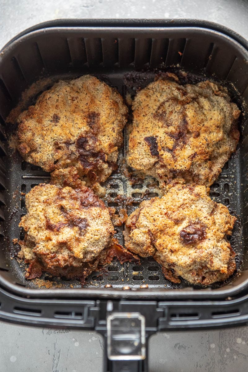 cooked chicken fried steaks in an air fryer