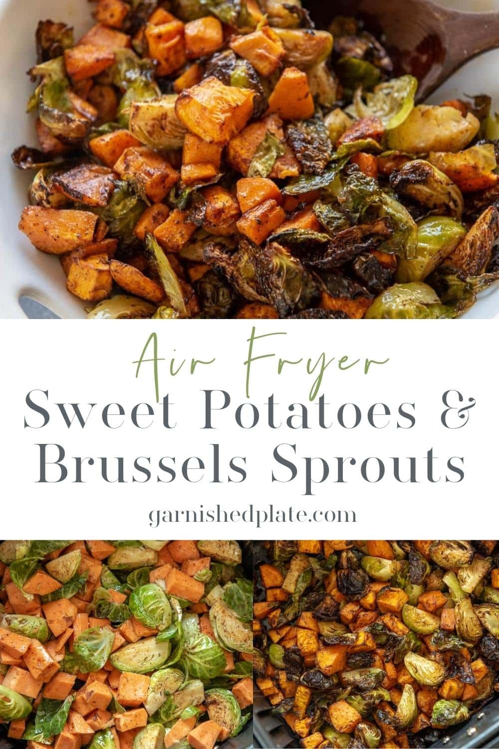 Air Fryer Sweet Potatoes and Brussels Sprouts - Garnished Plate