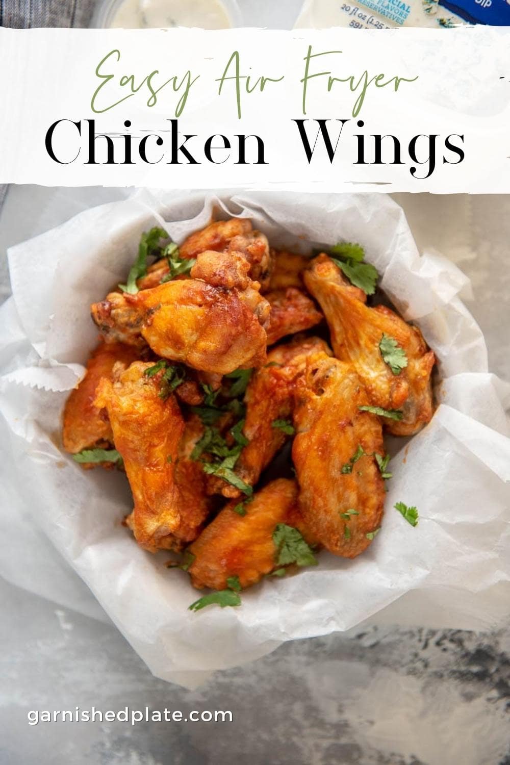 Easy Air Fryer Chicken Wings Garnished Plate