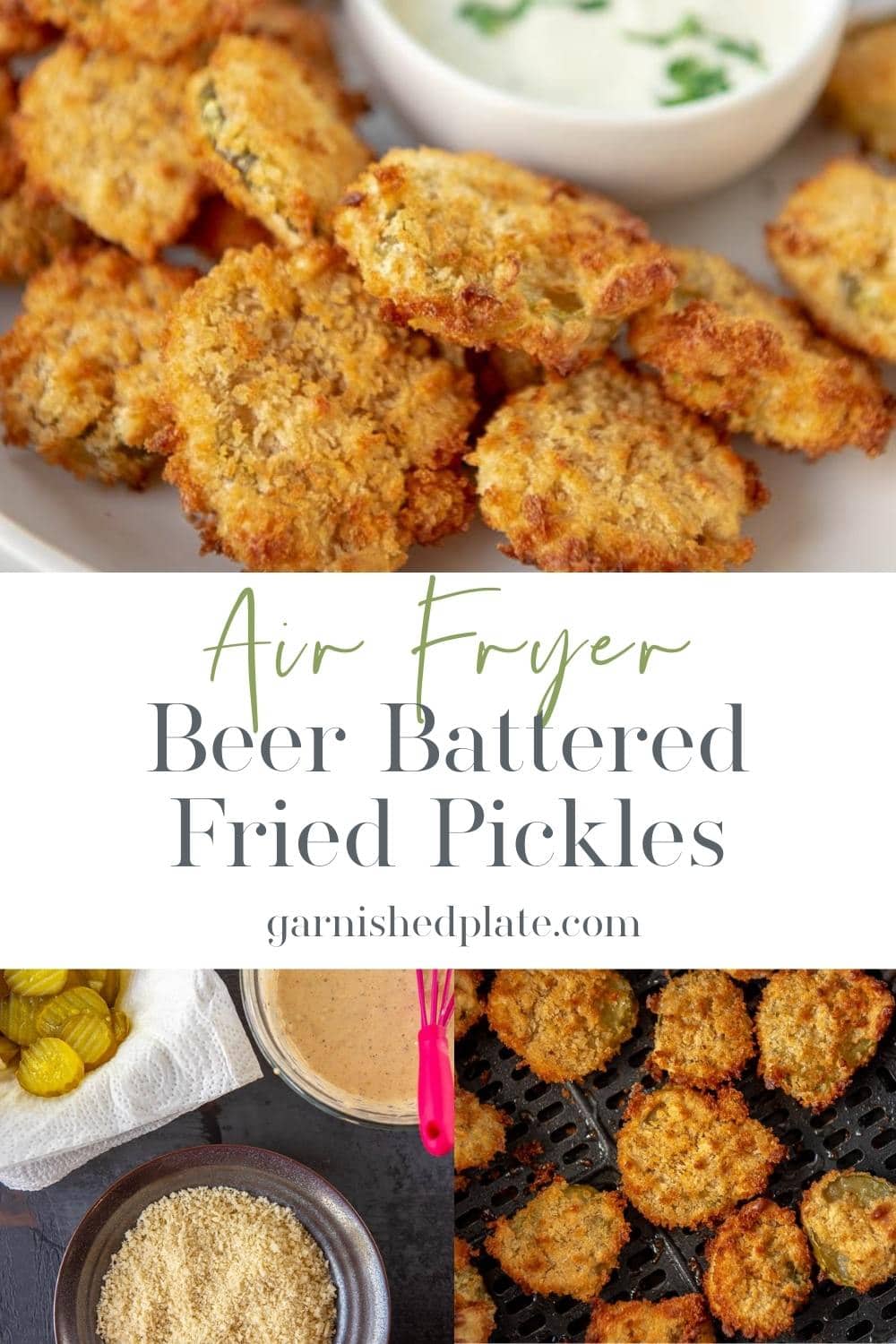Beer Battered Air Fryer Fried Pickles Garnished Plate