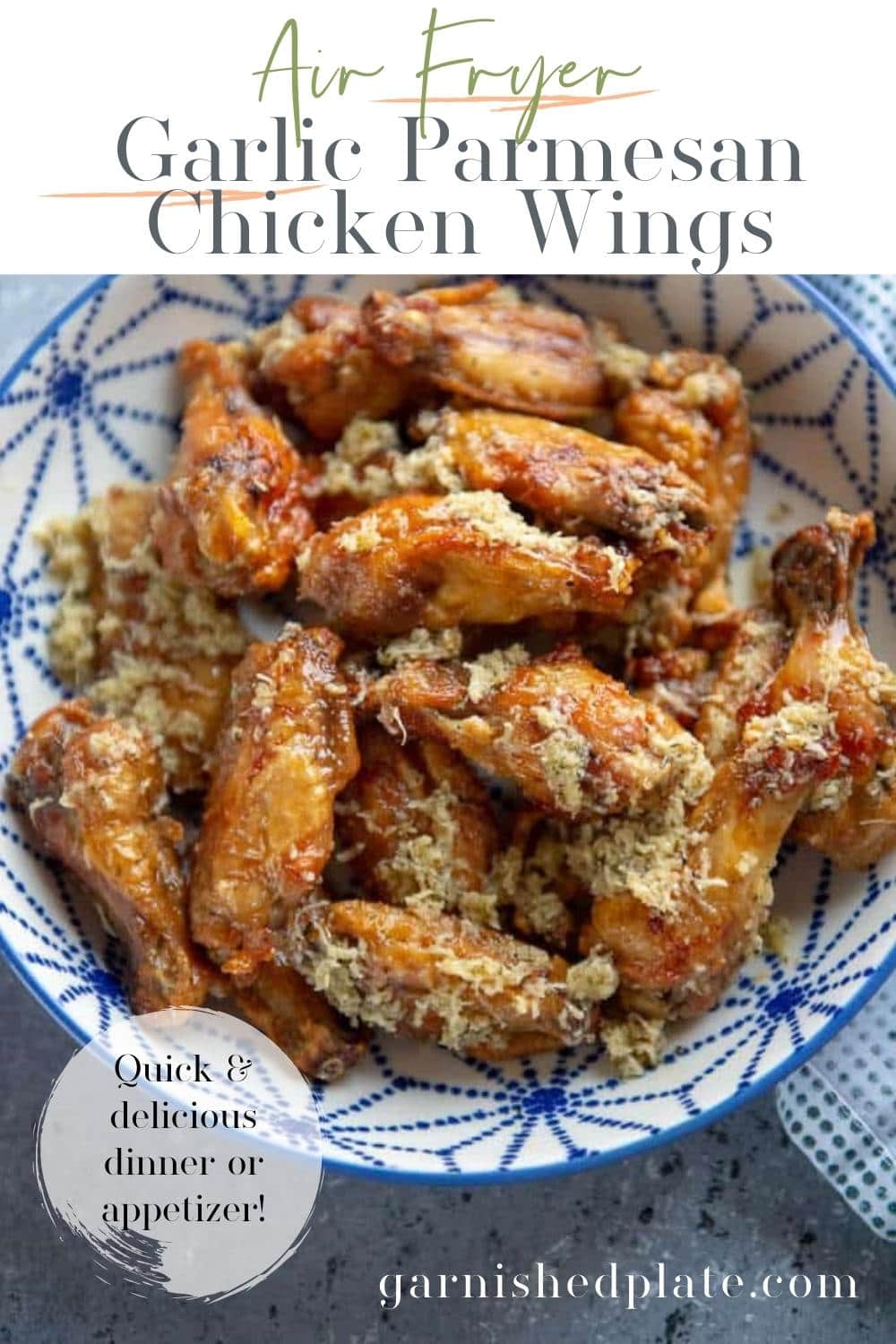 Air Fryer Garlic Parmesan Chicken Wings - Garnished Plate