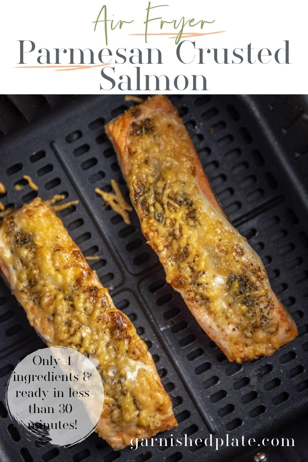 Air Fryer Parmesan Crusted Salmon - Garnished Plate