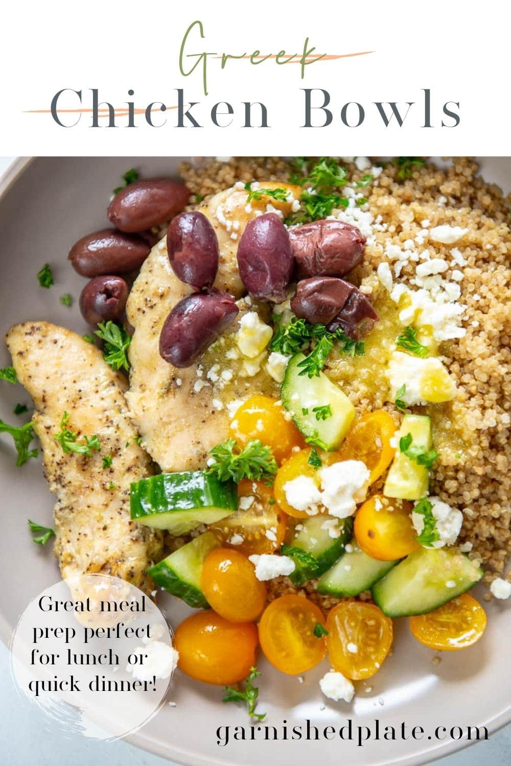 Greek Chicken Bowls - Garnished Plate