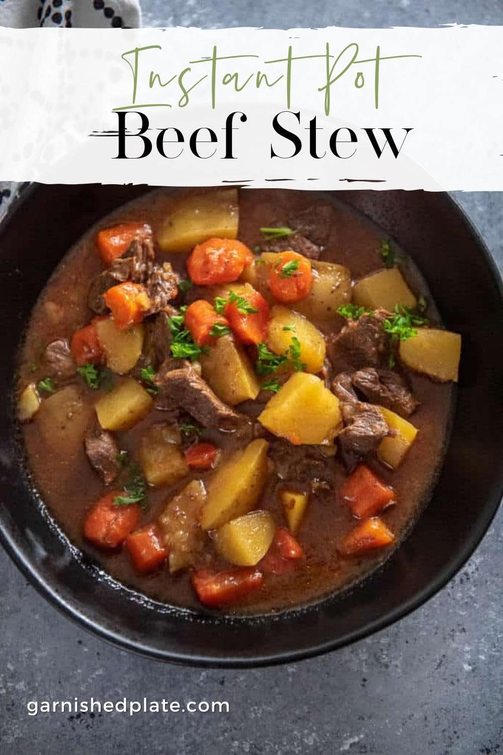 Instant Pot Beef Stew - Garnished Plate