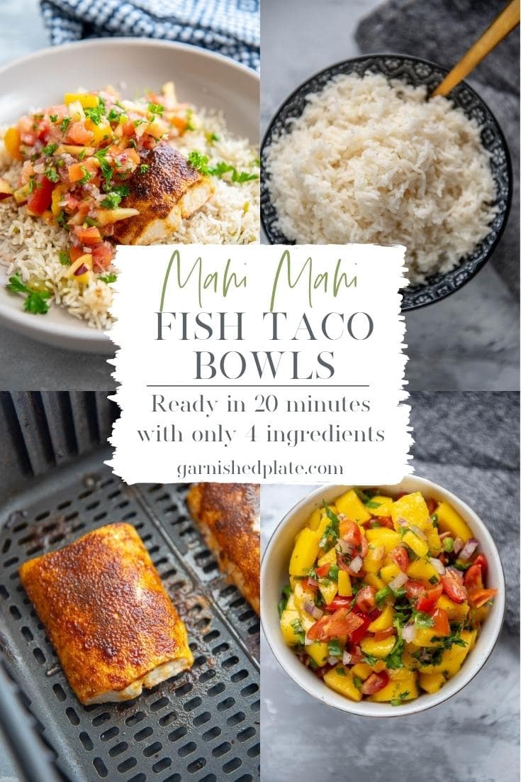 Mahi Mahi Fish Taco Bowls Garnished Plate