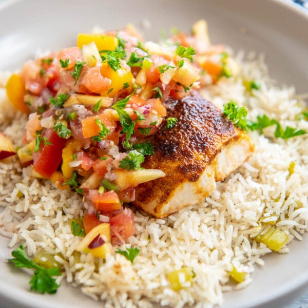 Mahi Mahi Fish Taco Bowls Garnished Plate