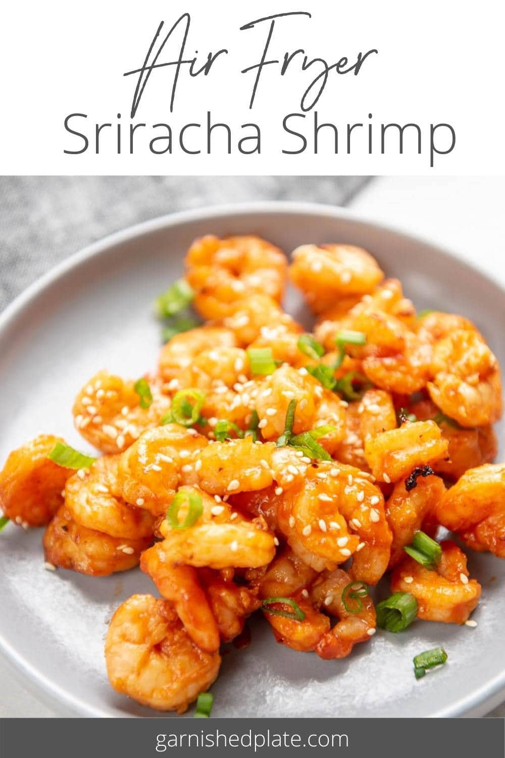 Air Fryer Sriracha Shrimp - Garnished Plate
