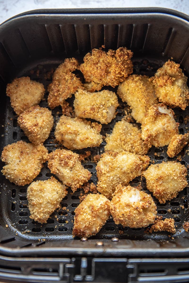 homemade chicken nuggets cooked in air fryer basket