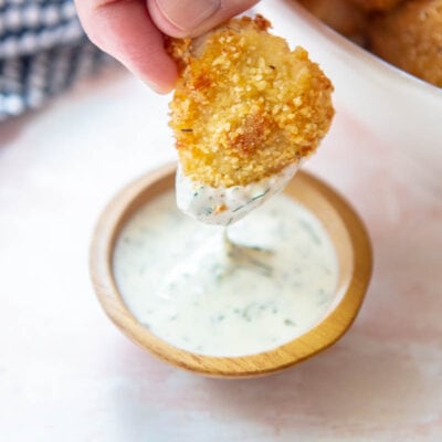 air fryer chicken nugget dipped in sauce