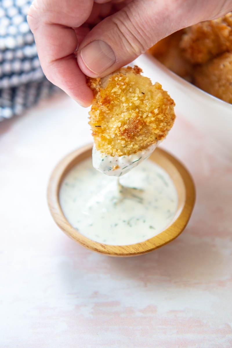 air fryer chicken nugget dipped in sauce