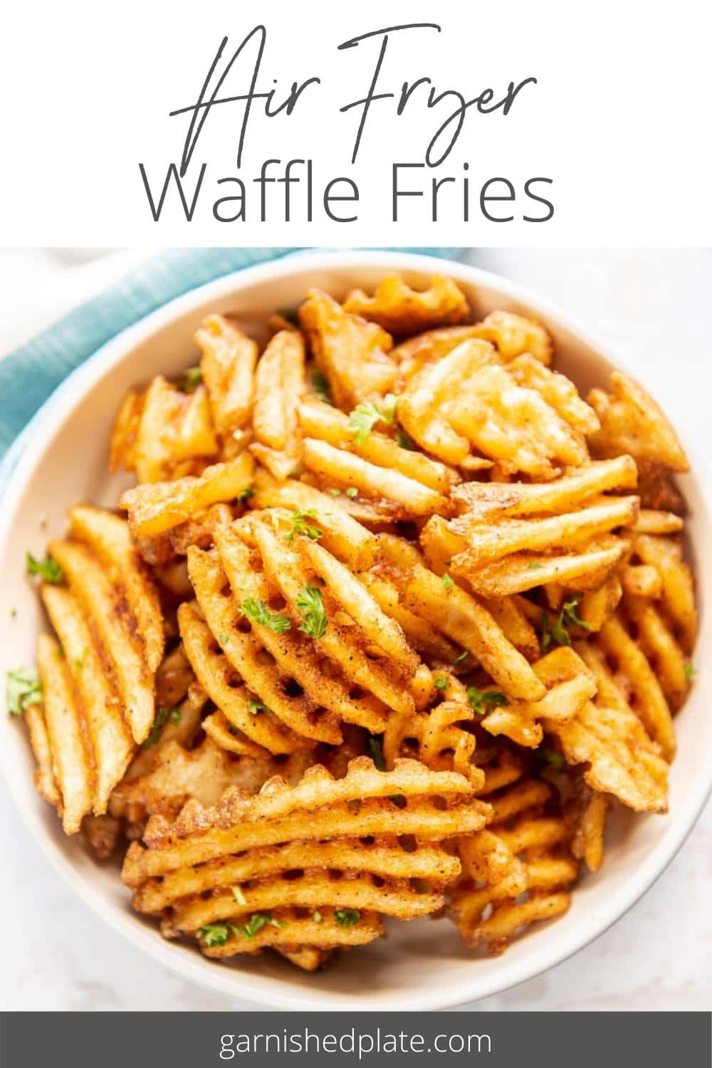 Air Fryer Waffle Fries Garnished Plate