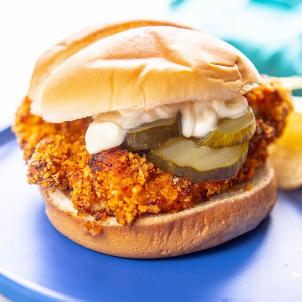 Air Fryer Chicken Sandwich Garnished Plate