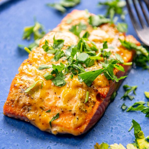 Air Fryer Honey Mustard Salmon - Garnished Plate