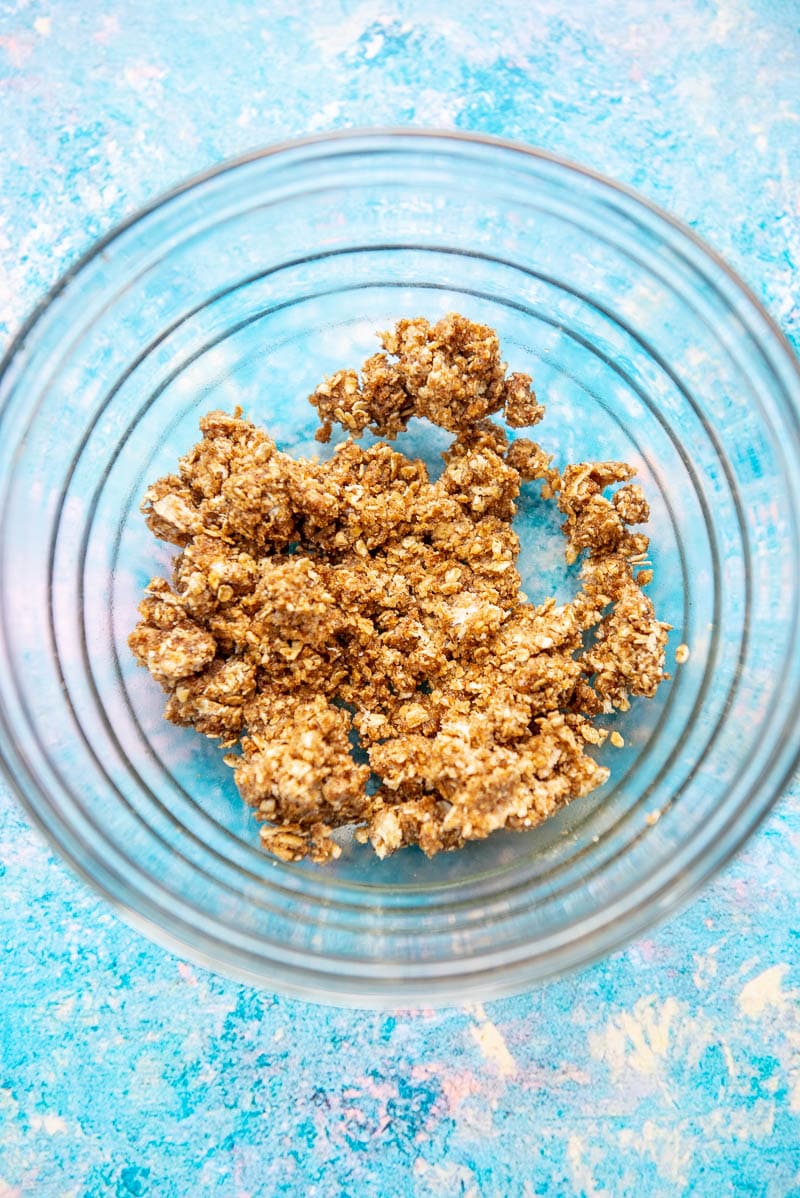bowl with oatmeal crumb topping
