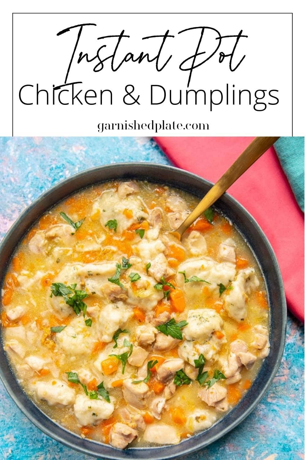 Instant Pot Chicken and Dumplings - Garnished Plate