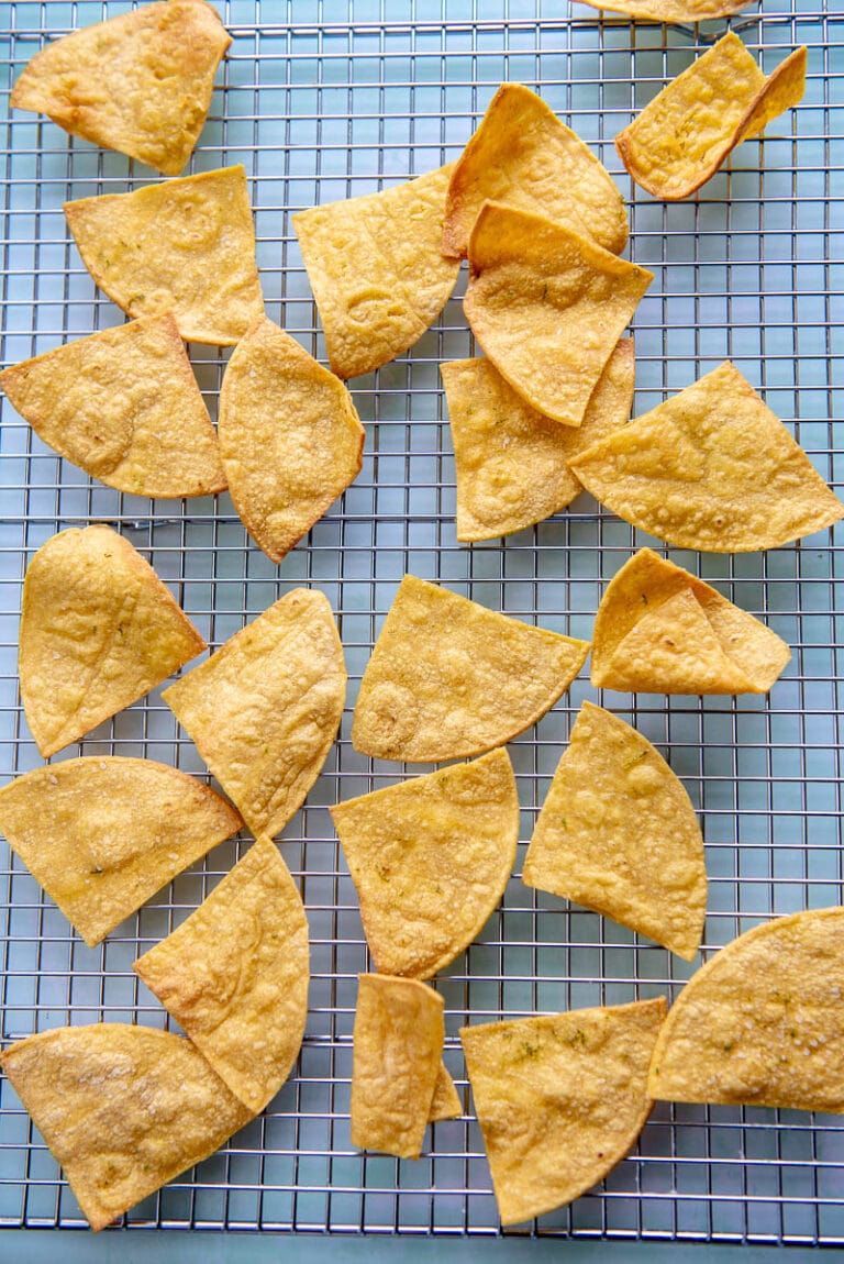 How to Make Crispy Air Fryer Tortilla Chips Garnished Plate