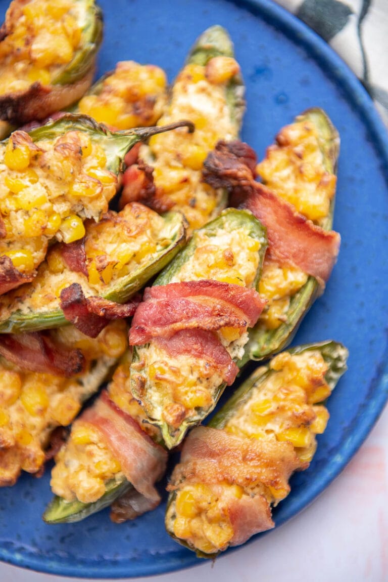 Air Fryer Bacon Wrapped Jalapeños Garnished Plate