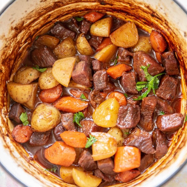 Dutch Oven Beef Stew - Garnished Plate