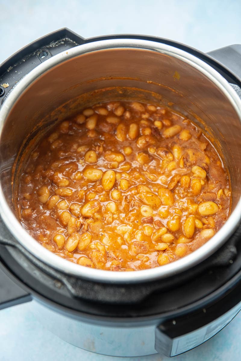instant pot filled with baked beans