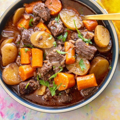 Instant Pot Beef Bourguignon - Garnished Plate