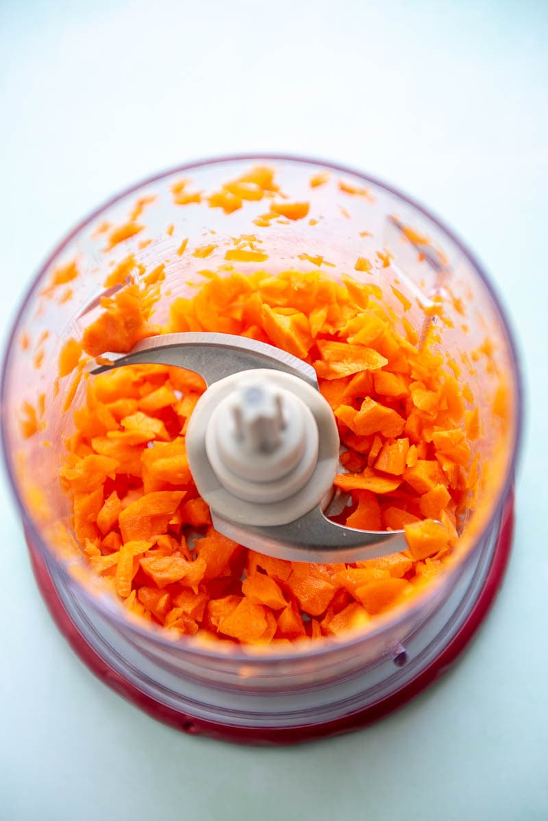 chopped up carrots in ninja mini chopper 