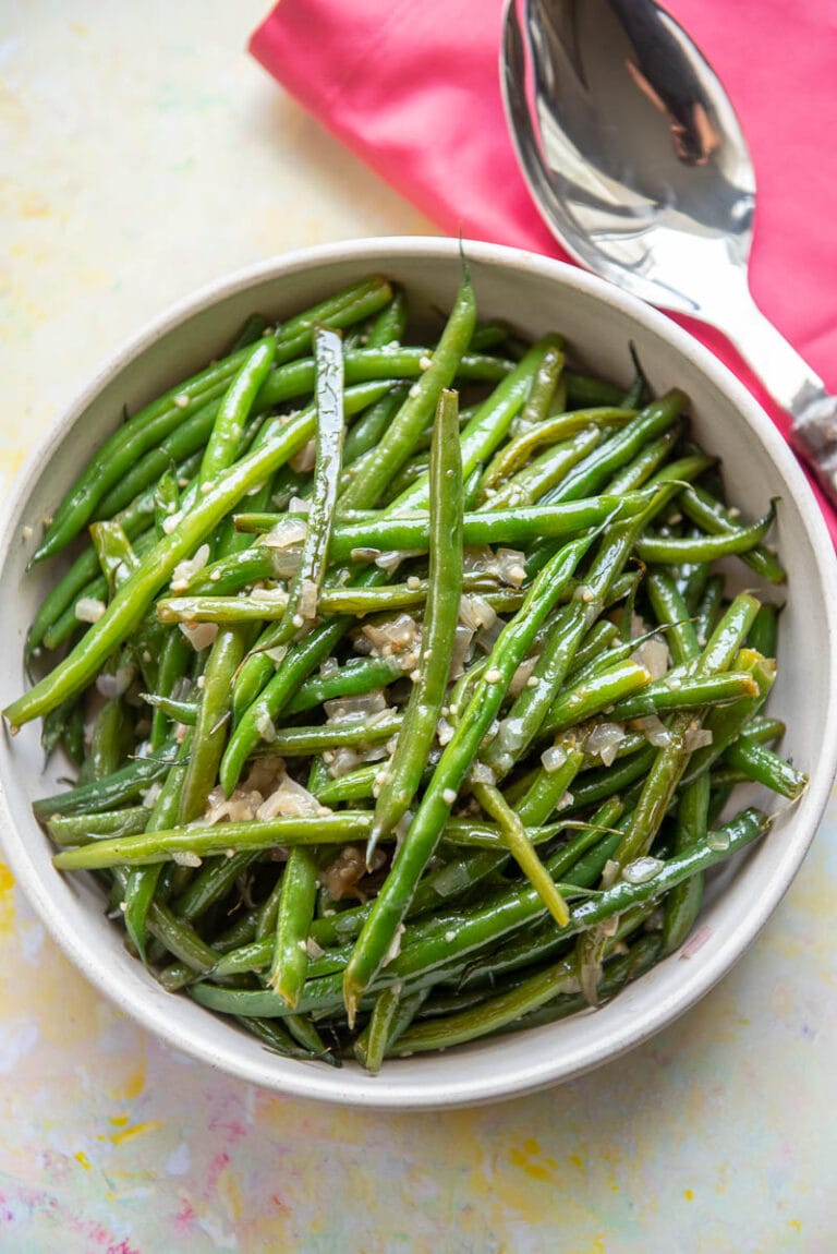Skillet Green Beans Garnished Plate