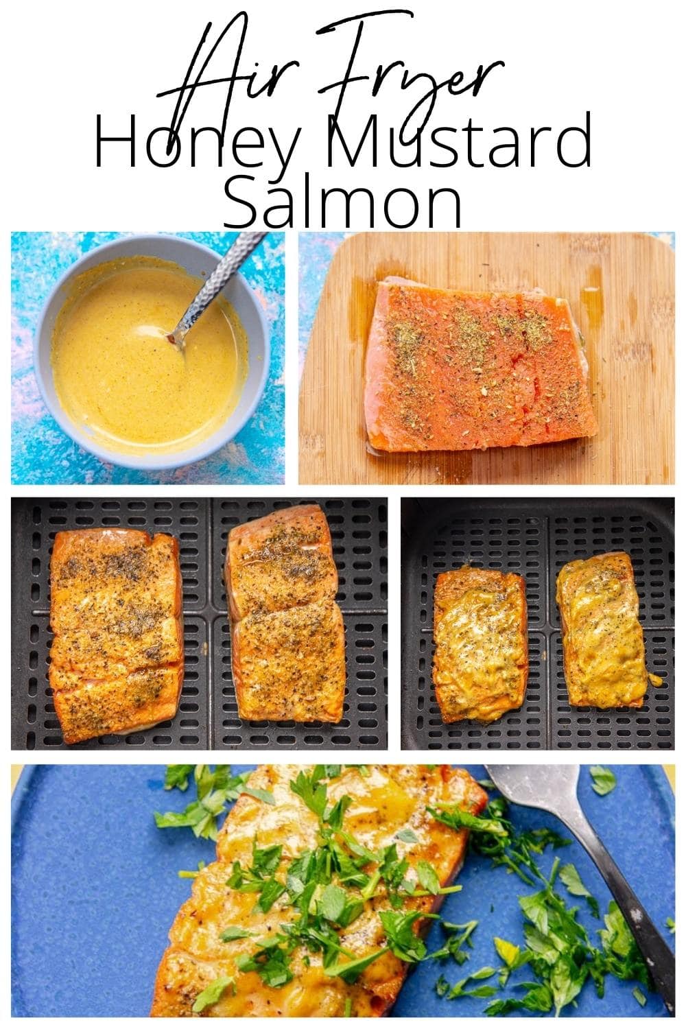Air Fryer Honey Mustard Salmon - Garnished Plate