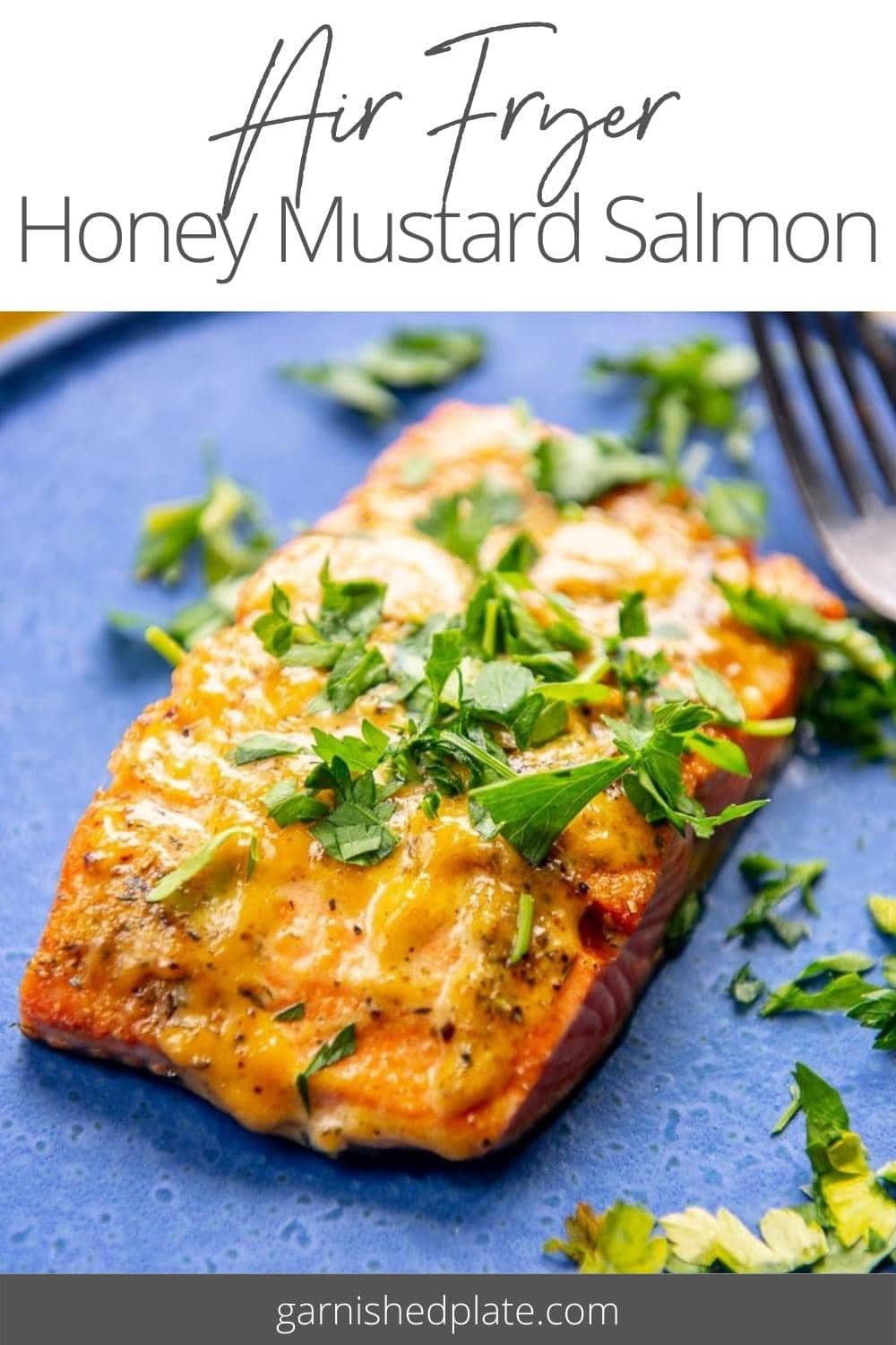 Air Fryer Honey Mustard Salmon - Garnished Plate