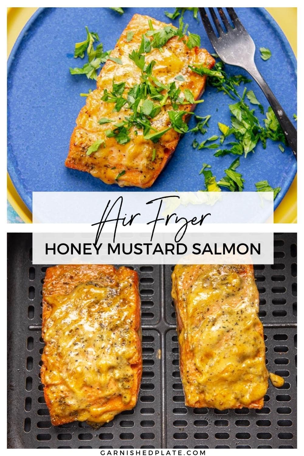Air Fryer Honey Mustard Salmon Garnished Plate