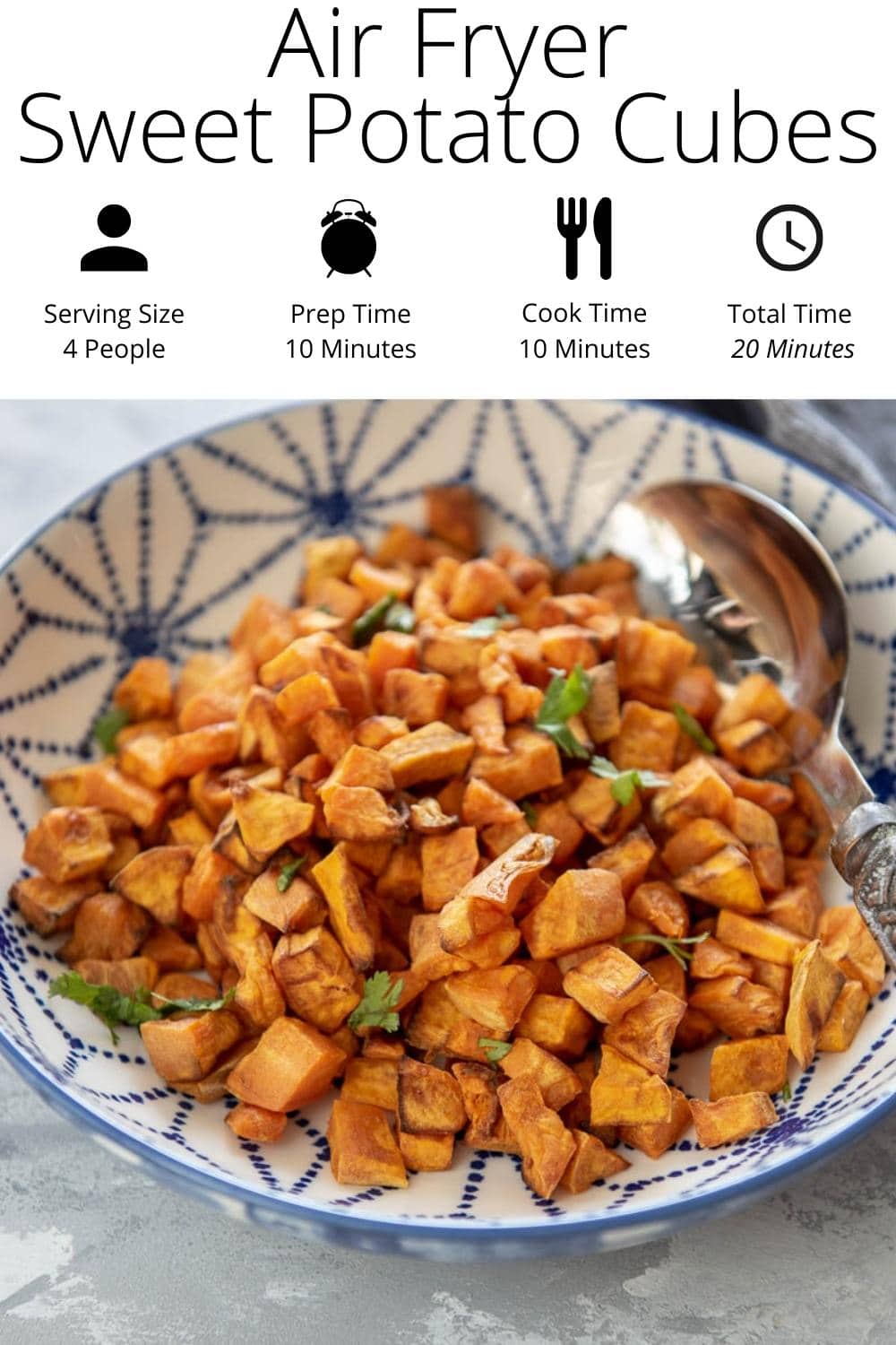 Air Fryer Sweet Potato Cubes - Garnished Plate