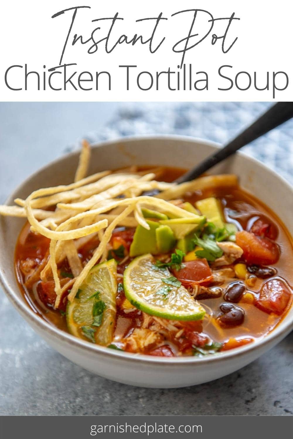 Instant Pot Chicken Tortilla Soup - Garnished Plate