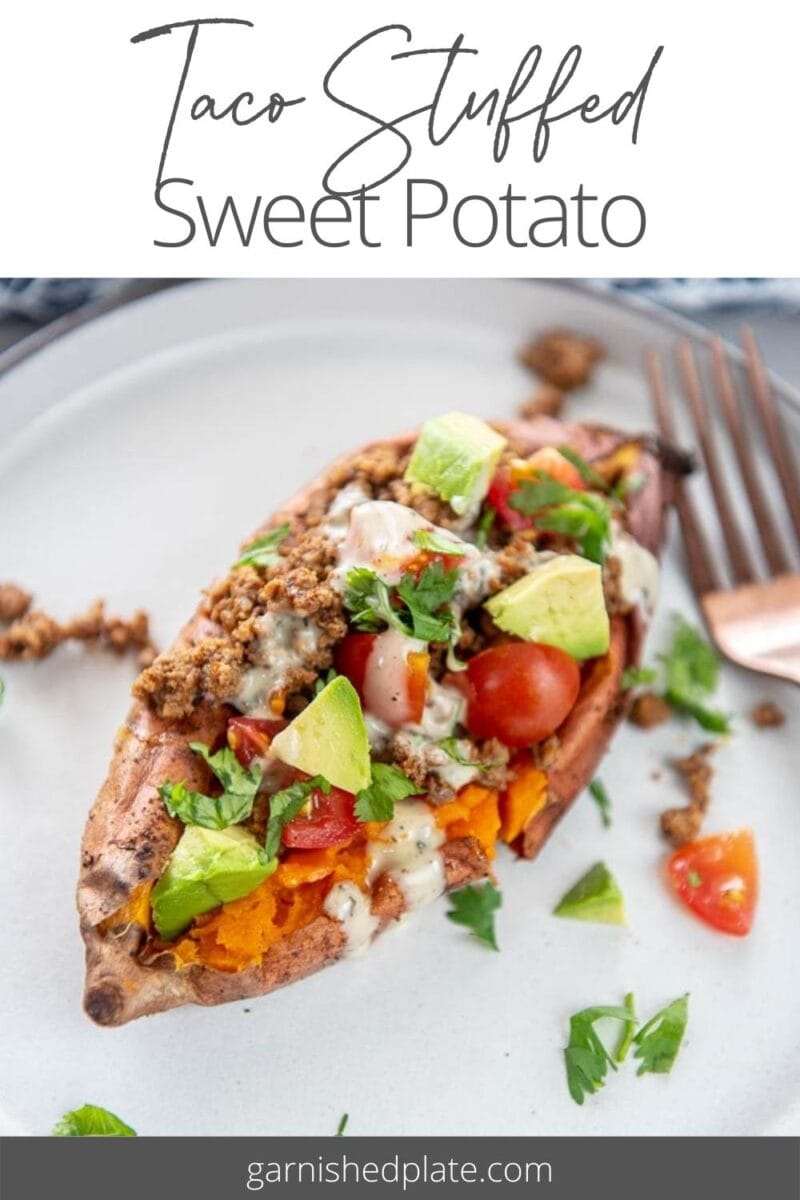 Taco Stuffed Sweet Potato - Garnished Plate