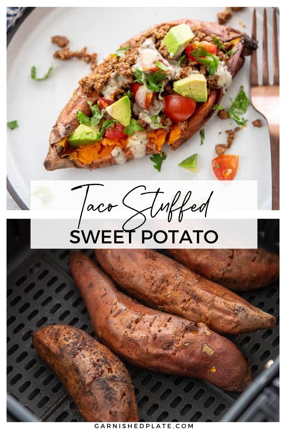 Taco Stuffed Sweet Potato - Garnished Plate