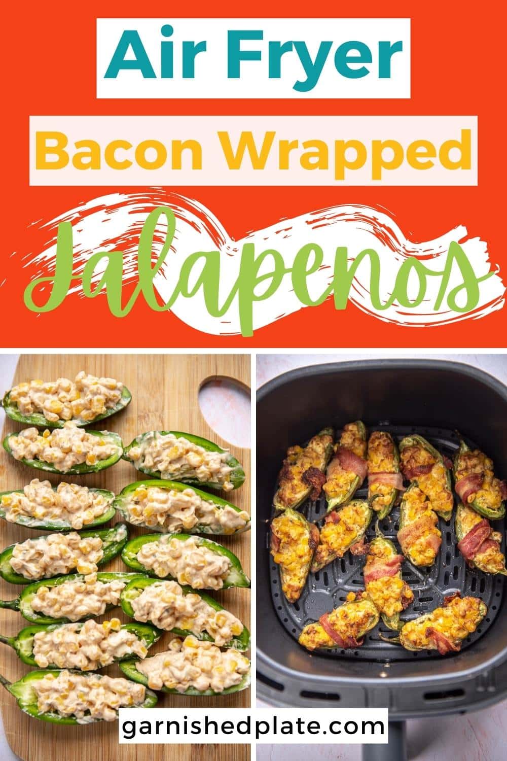 Air Fryer Bacon Wrapped Jalapeños Garnished Plate