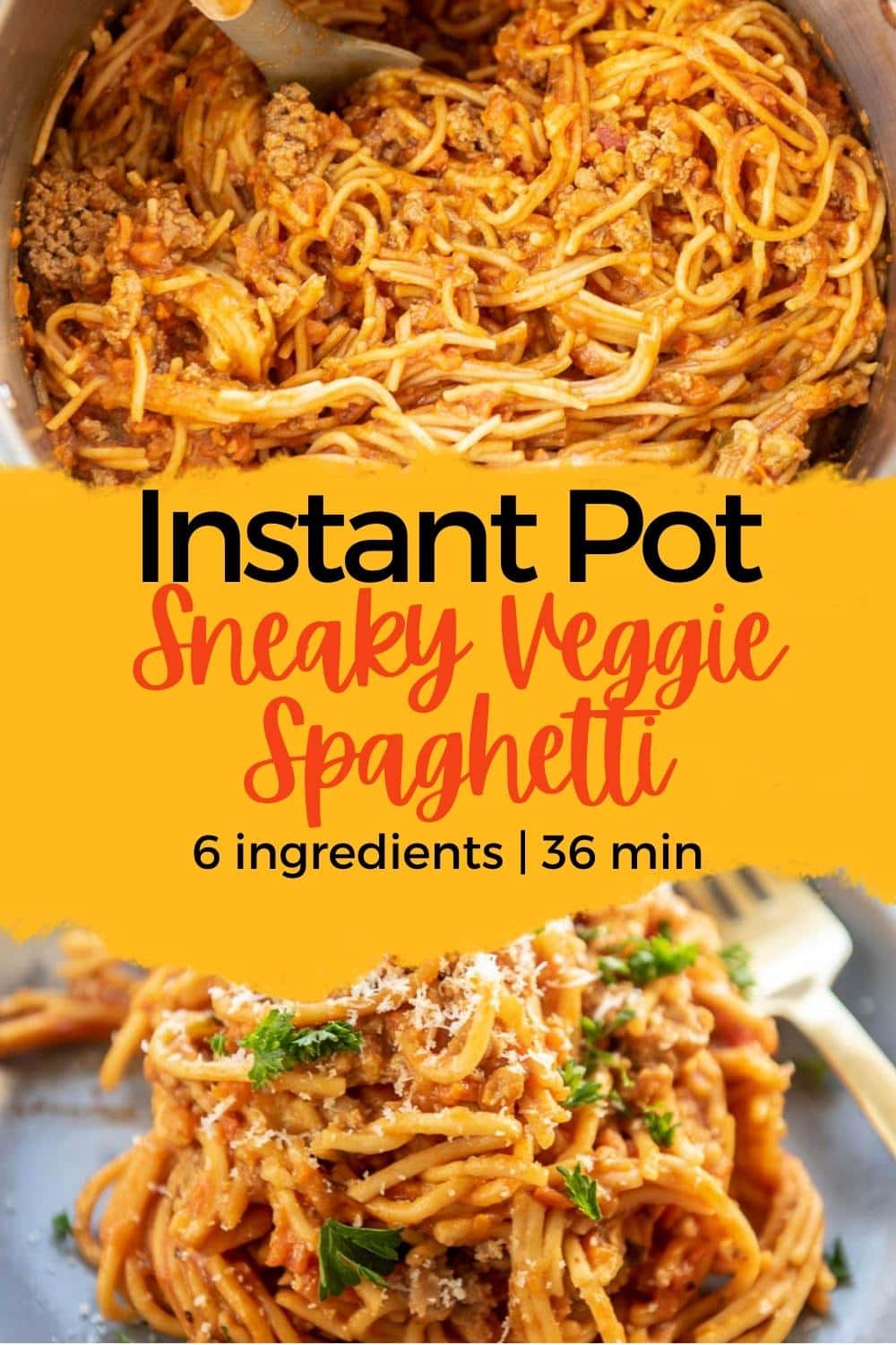 Instant Pot Sneaky Veggie Spaghetti Garnished Plate