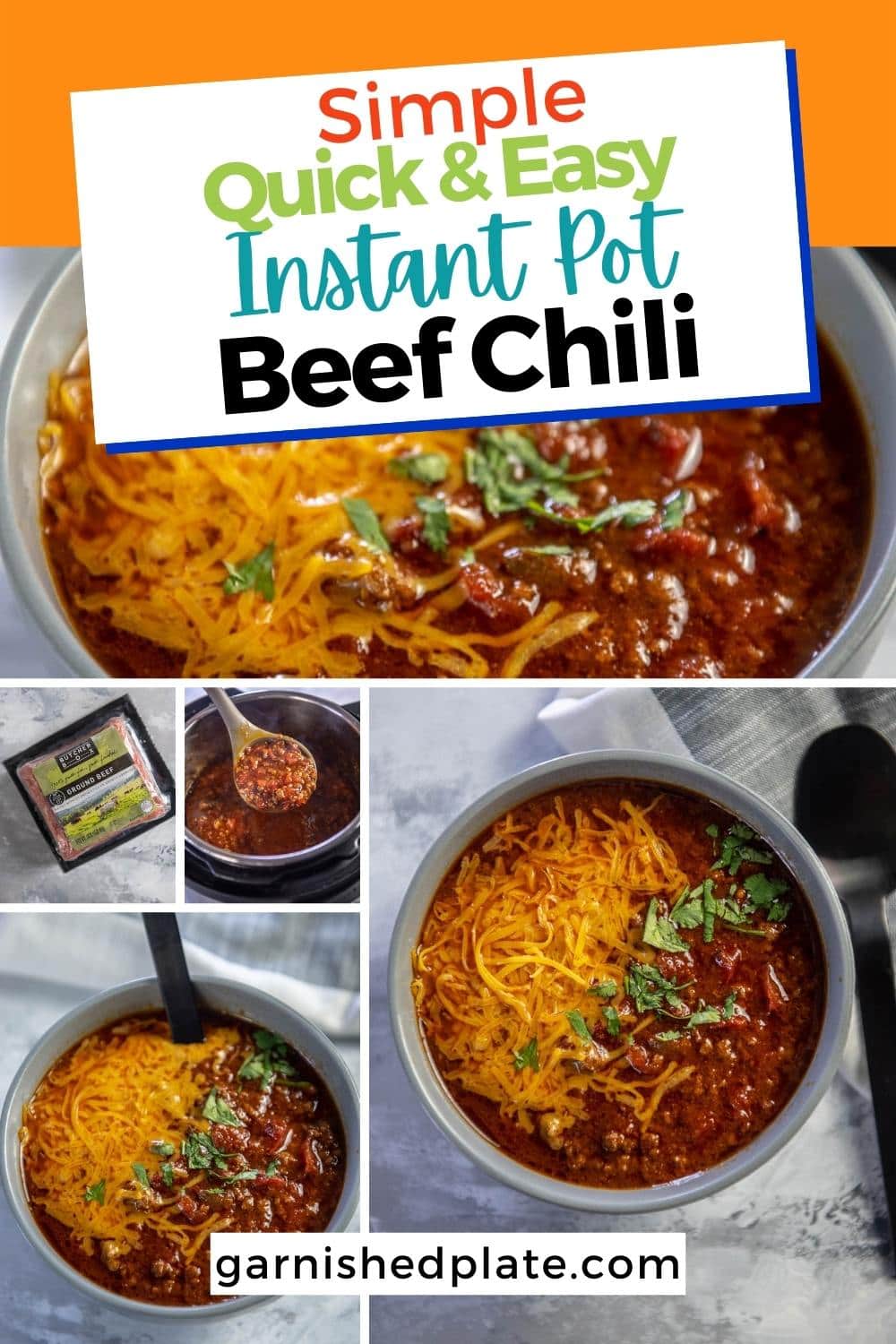 Instant Pot Beef Chili - Garnished Plate