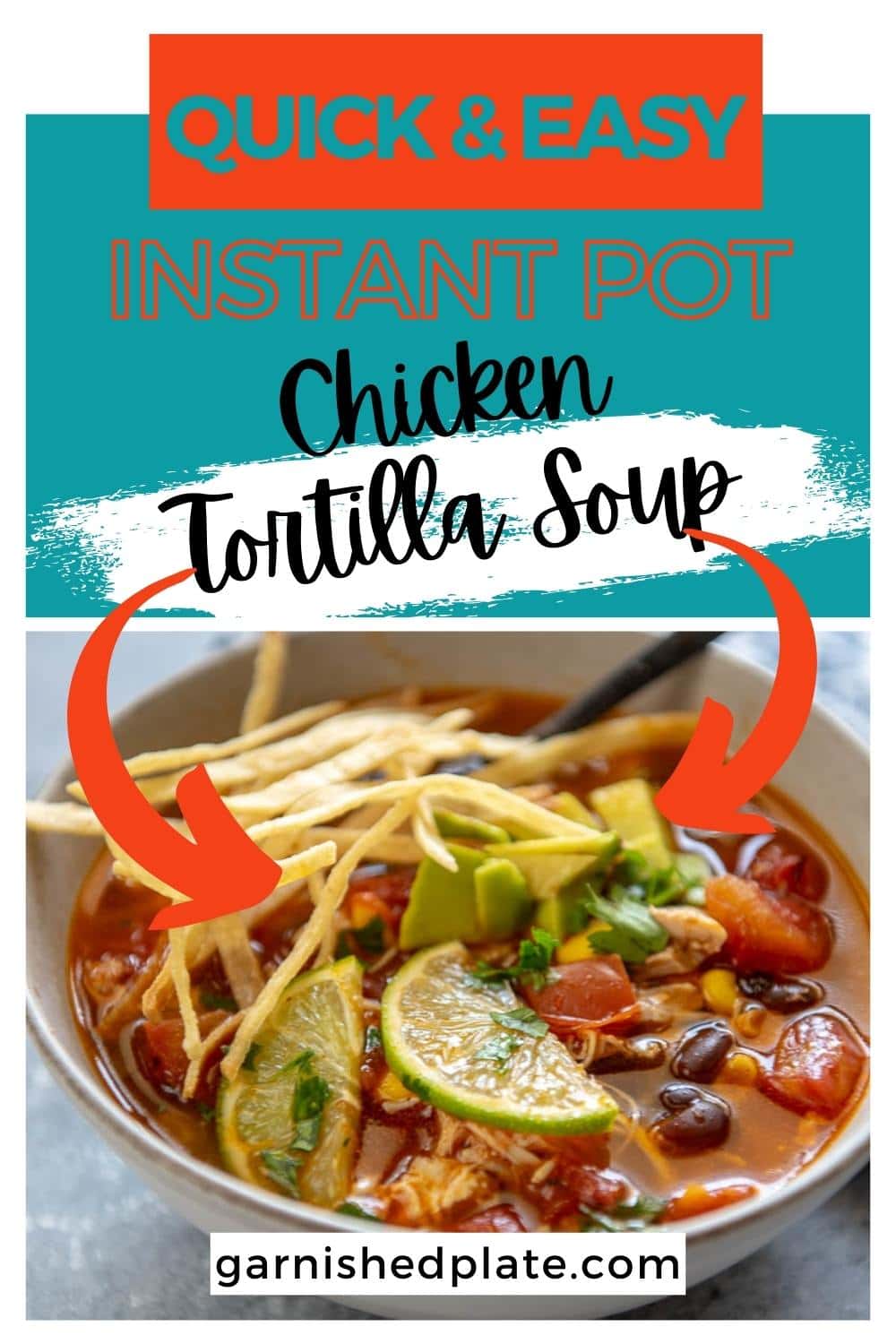 Instant Pot Chicken Tortilla Soup Garnished Plate