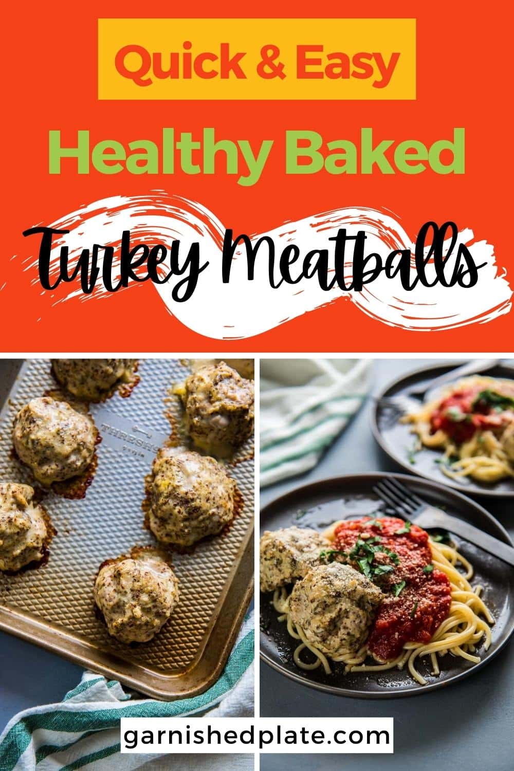 Healthy Baked Turkey Meatballs Garnished Plate   GP Healthy Baked Turkey Meatballs Pin 1 