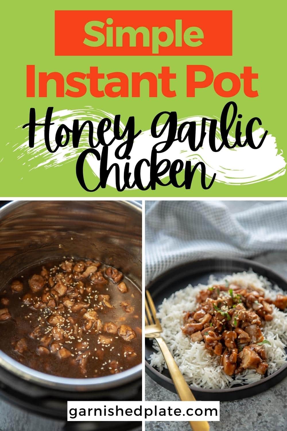 Instant Pot Honey Garlic Chicken - Garnished Plate