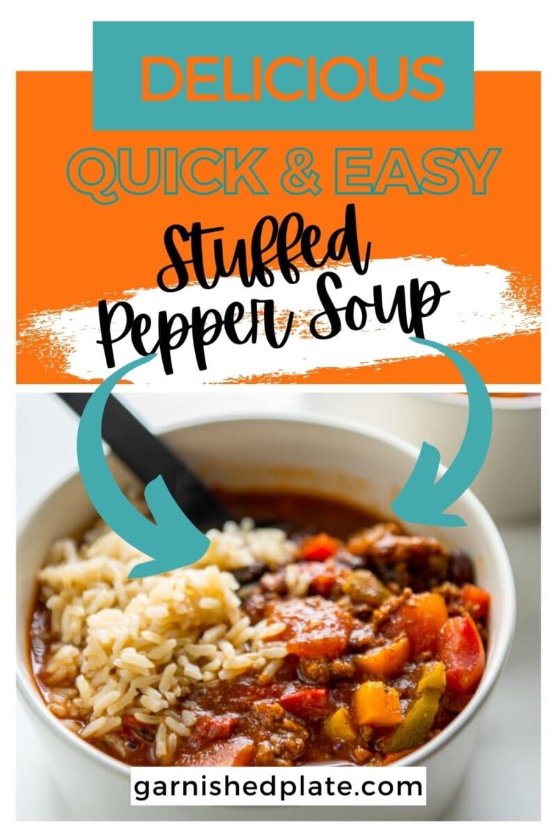Quick and Easy Stuffed Pepper Soup - Garnished Plate