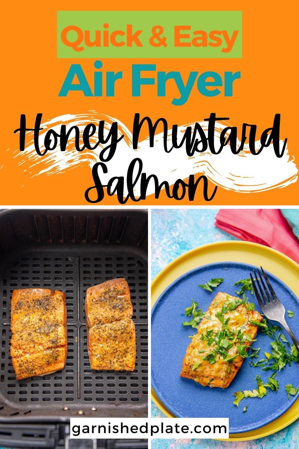 Air Fryer Honey Mustard Salmon - Garnished Plate