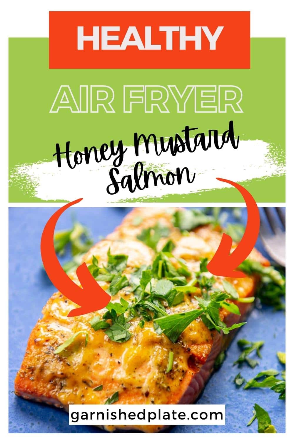 Air Fryer Honey Mustard Salmon - Garnished Plate