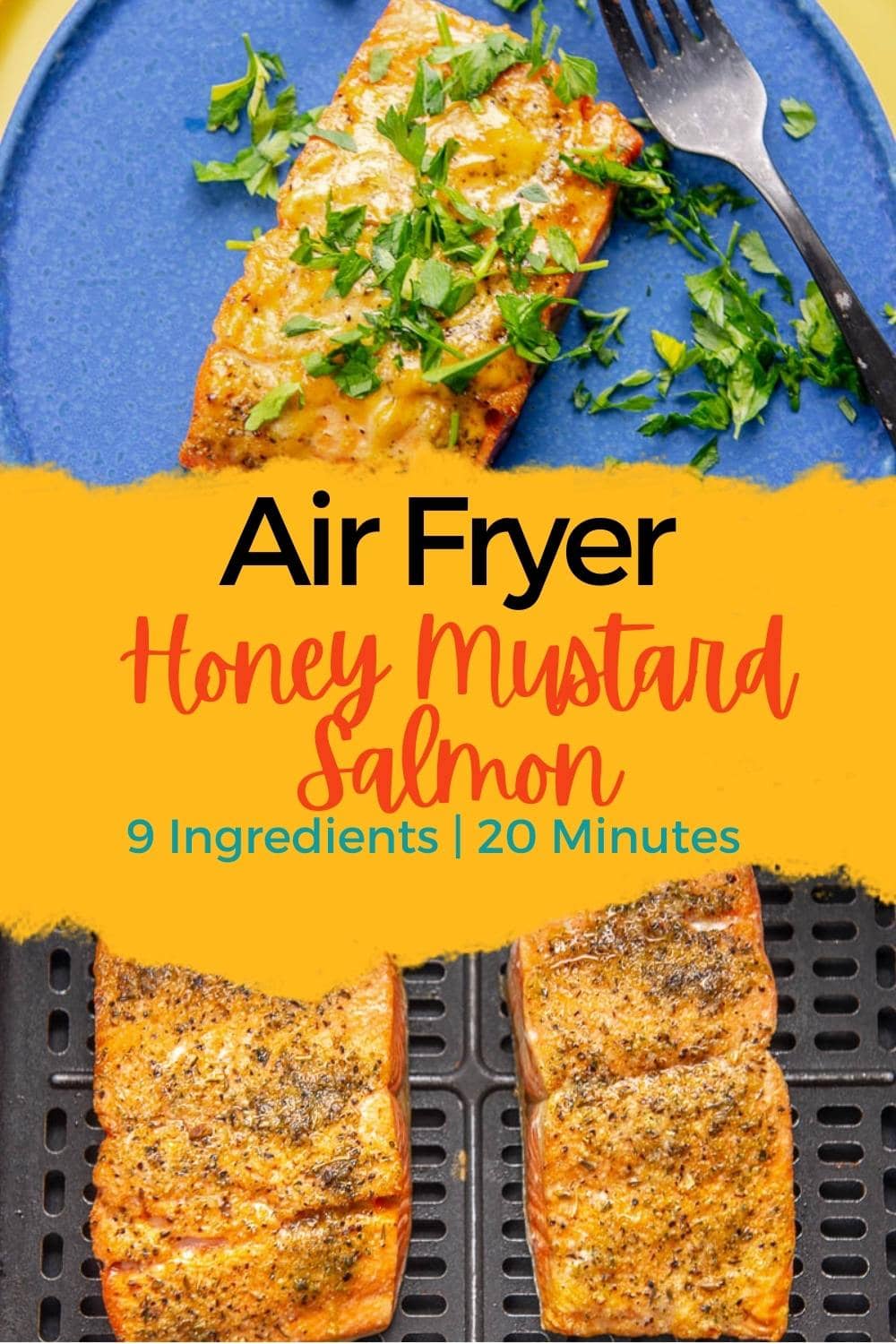 Air Fryer Honey Mustard Salmon Garnished Plate