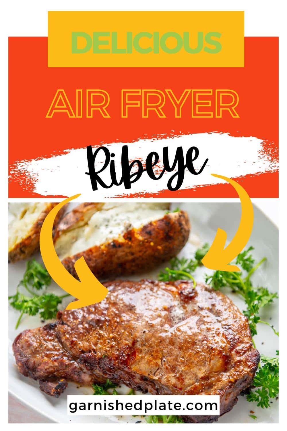 Air Fryer Ribeye - Garnished Plate